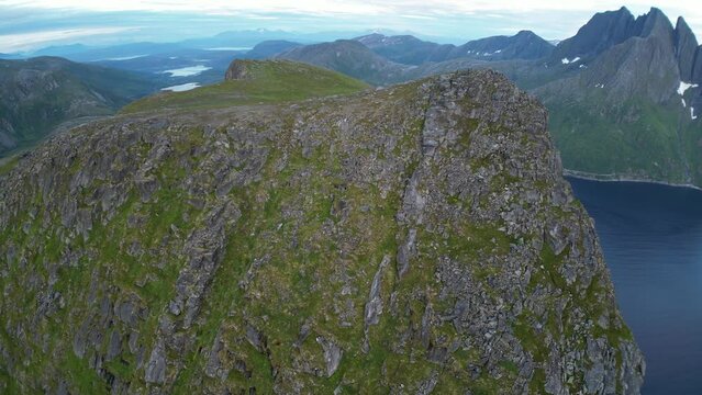 Drone video of Breitind and Barden mountain on Senja island in Northern Norway