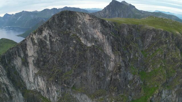 Drone video of Barden mountain on Senja island in Northern Norway