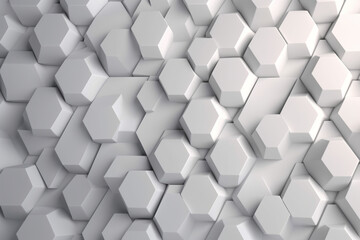 Abstract 3d rendering of chaotic white cubes background. Reflective surface.