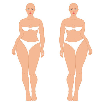 Plus size female fashion figure posing, vector template. Beautiful curvy woman body vector illustration. Female colored croquis. 