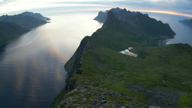 Drone video of Segla mountain on Senja island in Northern Norway