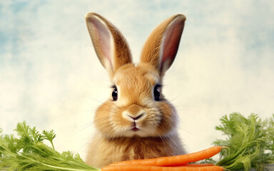 Portrait of a baby rabbit with carrots