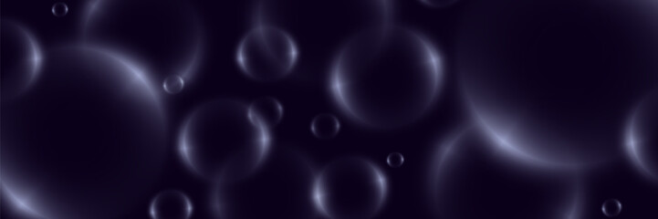 Abstract background with neon bubbles, iridescent colorful glass balls or spheres on a black background.