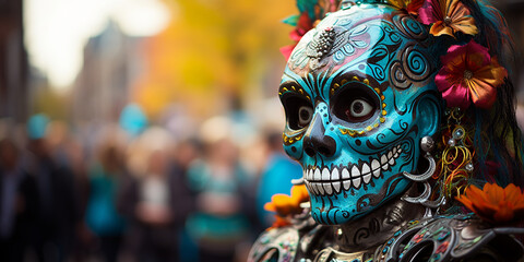 Huehues Mexico, mexican Carnival dancer wearing a traditional folk costume and mask
