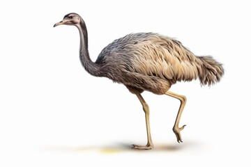 Obraz premium running or standing ostrich with realistic illustration isolated on white background, hyper realistic, full body.