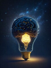 a light bulb glowing in the dark with stars in the background