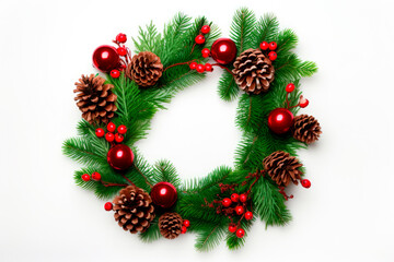 Fototapeta na wymiar Christmas composition. Christmas wreath on white background