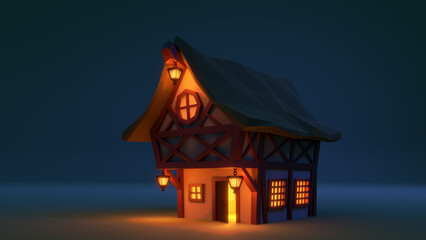 Maison à colombages - Illustration 3D - Auberge Taverne Moyen-Âge Médiévale