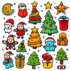 set of Christmas symbols cartoon style.