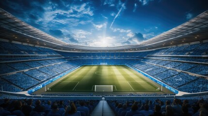 Soccer stadium blue tone. - obrazy, fototapety, plakaty