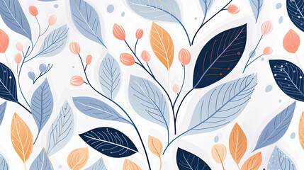 Abstract botanical art background vector. Natural hand drawn pattern design with leaves branch, flower. Simple contemporary style illustrated Design for fabric, print, cover, banner, wallpaper. 