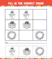 Education game for children Fill In The Correct Image of a Christmas Theme