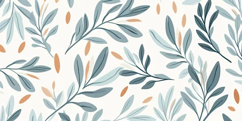 Fotobehang Abstract botanical art background vector. Natural hand drawn pattern design with leaves branch, flower. Simple contemporary style illustrated Design for fabric, print, cover, banner, wallpaper.  © Ziyan Yang
