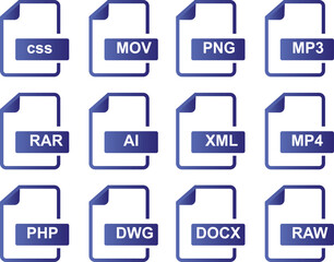 File Type Icons Set of Document File Formats and Labels icons. Vector illustration.