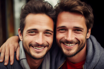 Generative AI portrait picture of two guys best friends brothers relatives smiling - obrazy, fototapety, plakaty