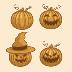Set of Pumpkin Object With Various Expression 
