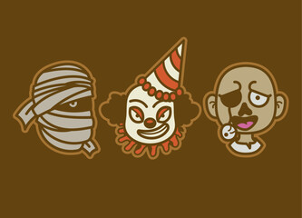 Set of Halloween Head Character cartoon 