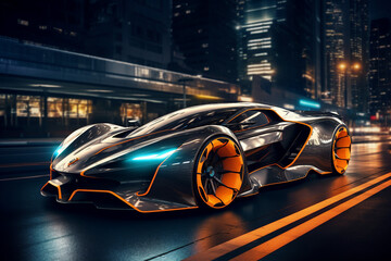 Generative Ai picture of expensive modern futuristic sports car racing