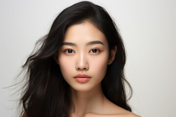 Photo of cute adorable asian girl with long silky hair and clear smooth skin generative Ai - obrazy, fototapety, plakaty