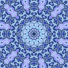 Mandala in blue tones and complex symmetries generated digitally, not with artificial intelligence