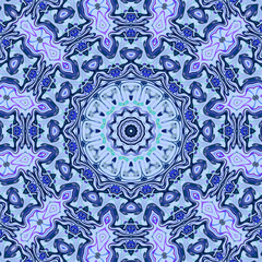 Mandala in blue tones and complex symmetries generated digitally, not with artificial intelligence