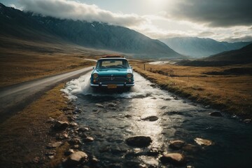 car on the road,old car in river ,old car best look in river,
beautiful landscap mountain bacground