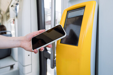 Contactless paying public transportation using smartphone application.