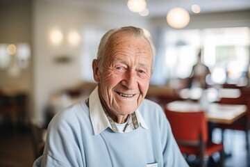 Portrait of smiling senior man in a cafe or bar