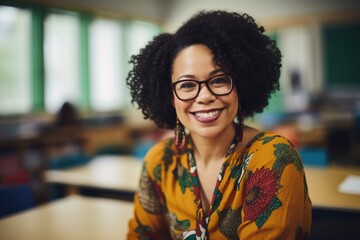Portrait of a smiling young teacher in her classroom