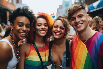 Portrait of diverse young people at a pride parade