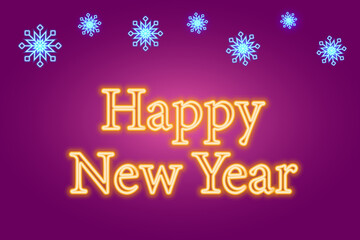 Fototapeta premium Neon Christmas card with snowflakes. Vector illustration. phrase Happy New Year