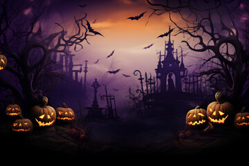 Fototapeta premium A spooky Halloween-themed background with dark orange, brown, and purple colors blending together. Add a touch of vintage elegance with cherry gold accents, leaving space for creative design