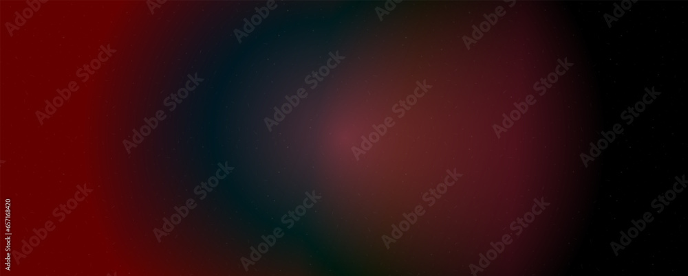Poster Background with trendy gradient and noise. Red and and black and blue colors. Glare from lenses, overlay texture. Vector banner with dust and smooth color transition