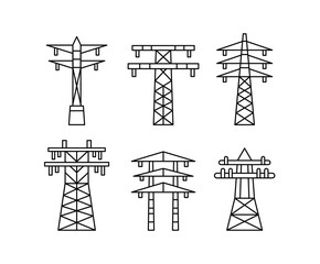 electric tower industry icons vector design collection templates set modern minimal simple outline 