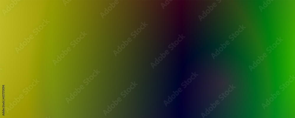 Poster Background with trendy gradient and noise. Yellow and blue and red and acid green colors. Glare from lenses, overlay texture. Vector banner with dust and smooth color transition