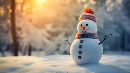 Obraz premium Decoration with Christmas snow man in snow winter scene