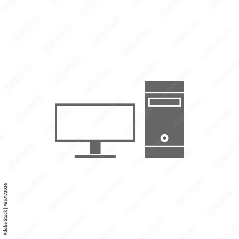 Poster computer tower and the monitor icon isolated on transparent background