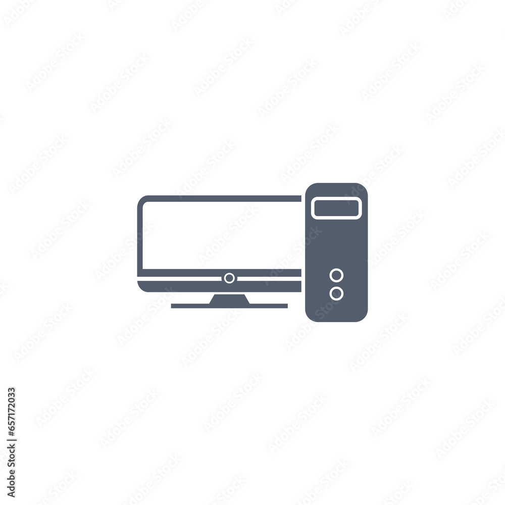 Poster computer tower and the monitor icon isolated on transparent background