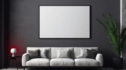 Mockup empty Frame in a Contemporary Dark Home Interior