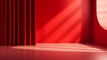 red background for product presentation Backdrop with shadows of window for display product. - obrazy, fototapety, plakaty