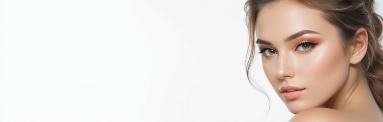Fototapeta premium Beauty treatments, spa salon, portrait of woman with make-up, applying cream to the face