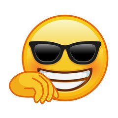 Obraz premium Smiling face with sunglasses covering mouth with hand