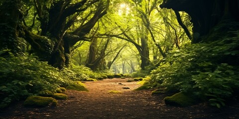 enchanted path through magical forest cinematic 4k