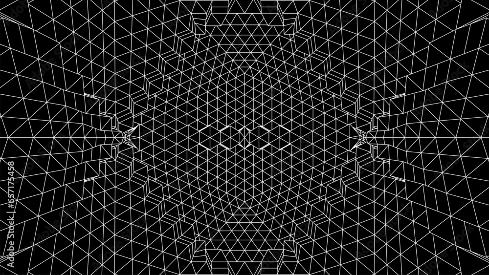 Aufkleber Geometric grid background with 80s styled mesh. Cyberpunk abstract background with retro computer grid.