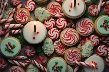 Foto op Plexiglas icing cookies and lollipops are topped with candles Generative AI © SKIMP Art