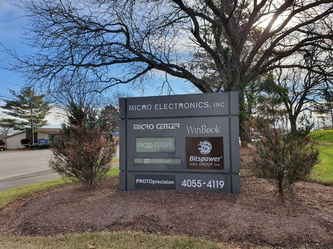 Sign showing the names of companies located on Leap Road, Hilliard, OH, USA .2021/12/23