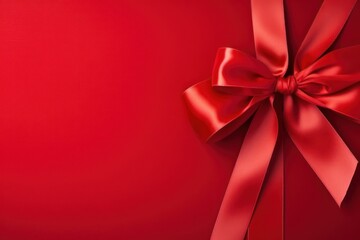 Blank for a greeting card. Gift card wrapped in red ribbon. Christmas, New Year or birthday gift. Blank for a greeting card. - obrazy, fototapety, plakaty