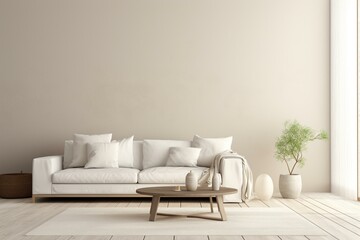 Fototapeta na wymiar Living room with wall mockup and white sofa, featuring Scandinavian interior design. Generative AI