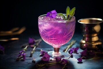 An invigorating purple gin cocktail infused with aromatic lavender. Generative AI - obrazy, fototapety, plakaty