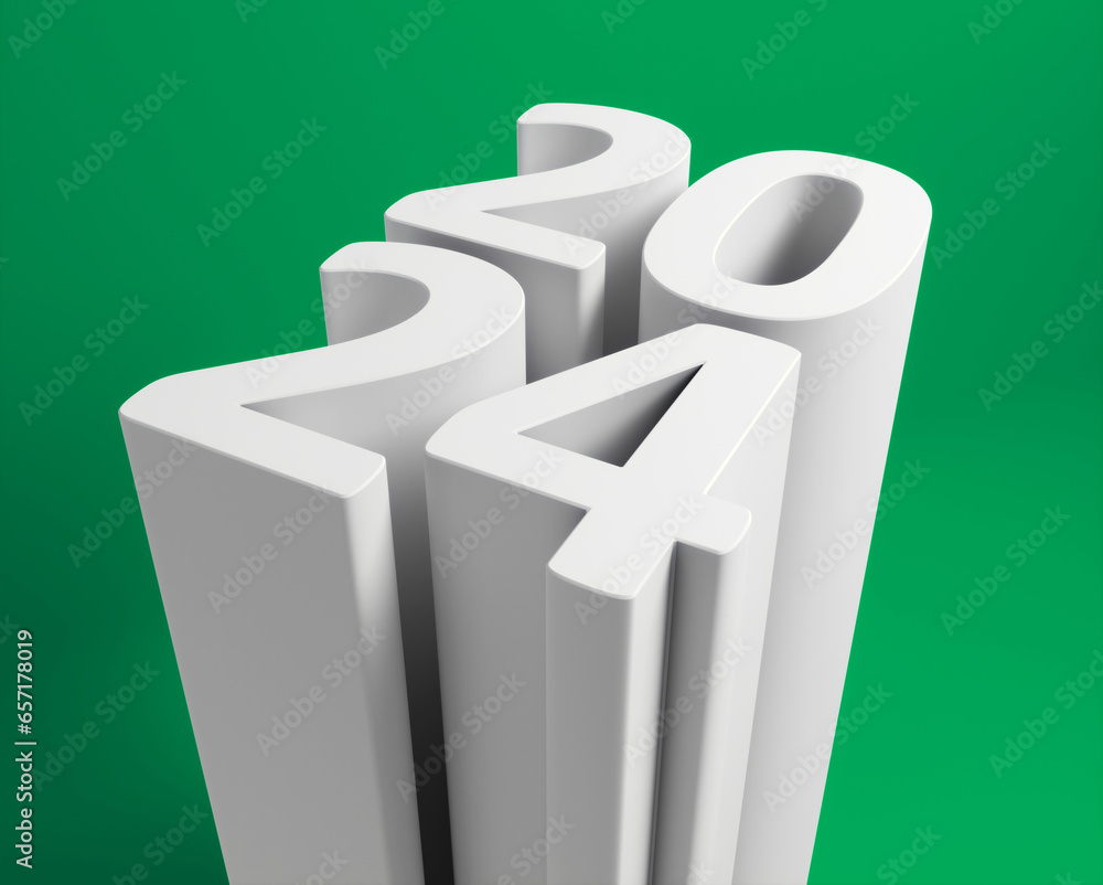 Aufkleber 2024 new year card with modern gradient style 3d realistic year number. volumetric digits 2024 at an